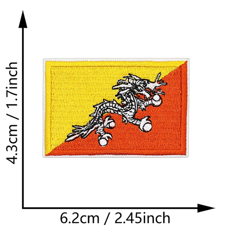 Dimensions du patch brodé du drapeau du Bhoutan