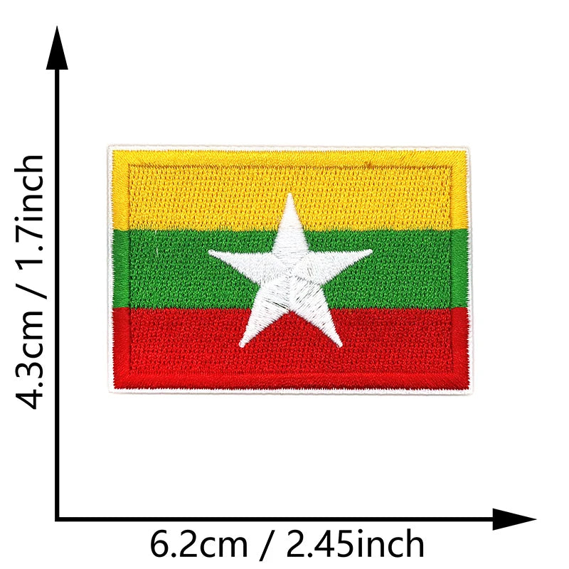 Dimensions du patch brodé du drapeau du Myanmar