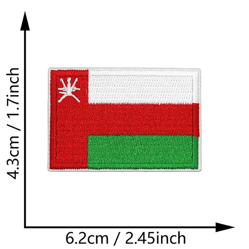 Dimensions du patch brodé du drapeau d'Oman