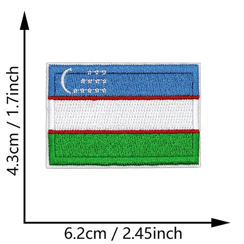 Dimensions du patch brodé du drapeau de l'Ouzbékistan